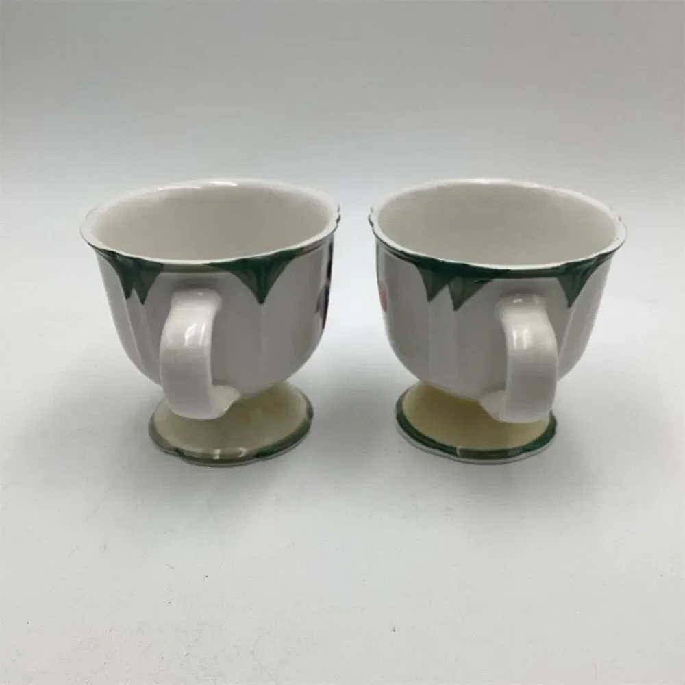 Vintage Gibson Ceramic Pedestal Mugs‎ Set of 2 Hand-Painted Fruit Design